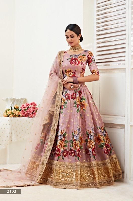 Floral Digital Print Lehenga With Sequence Embroidery Work and Pearl Work